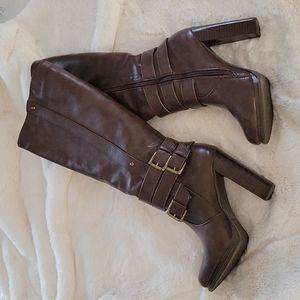 Knee High Brown Heeled Boots